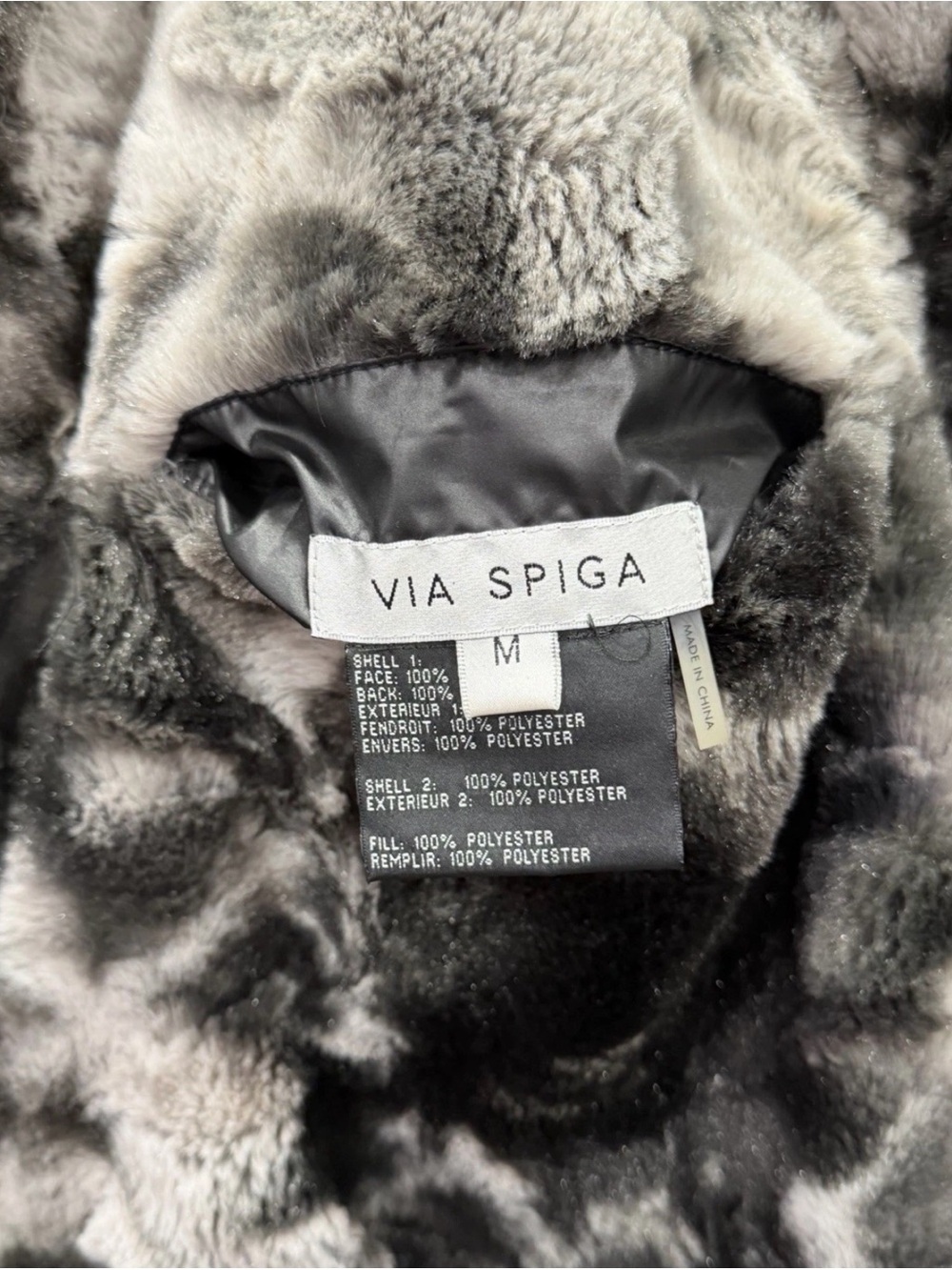 Via Spiga Women's Faux Fur Animal Print Mid-Length Coat Button Pockets M Gray - Picture 8 of 11